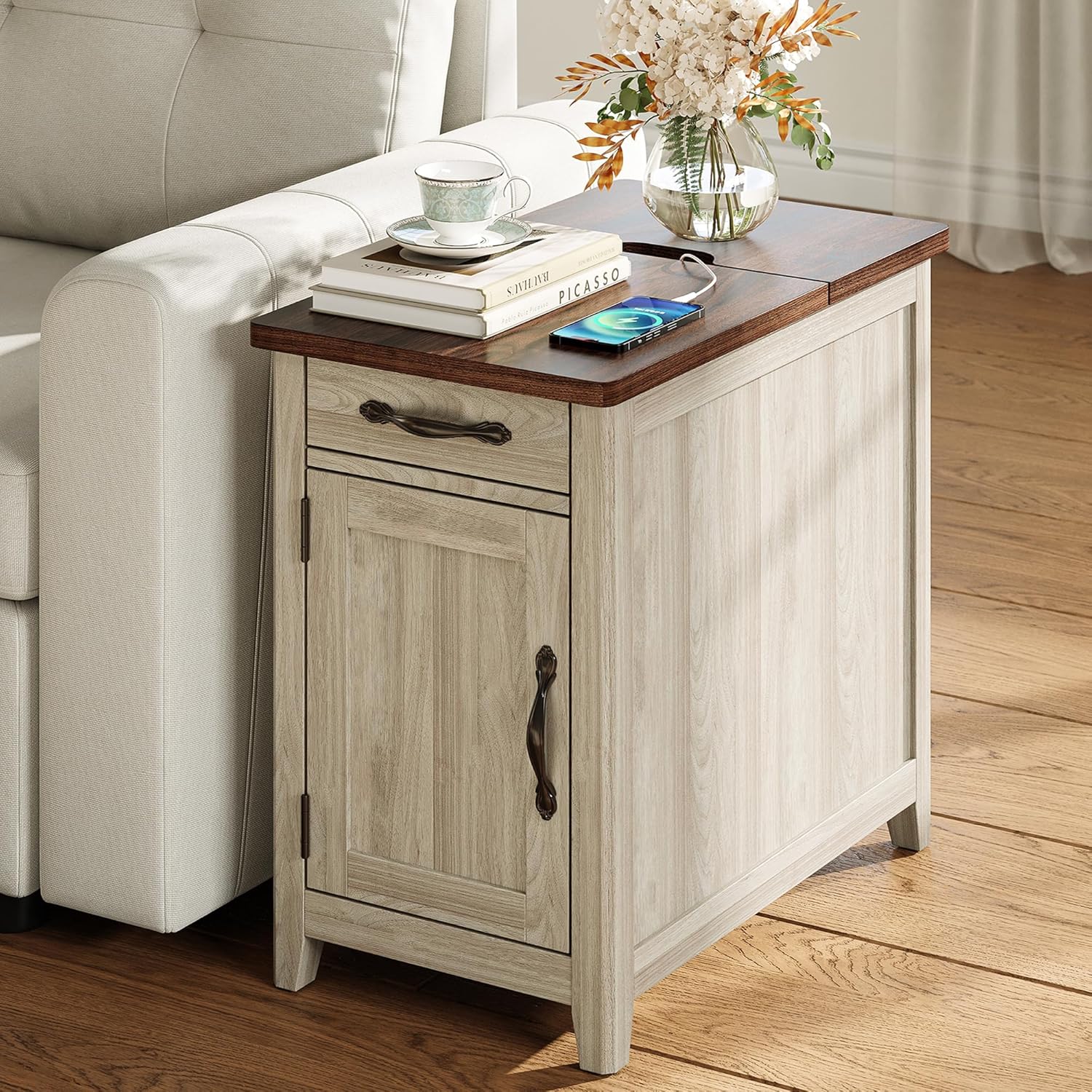 Farmhouse End Table Narrow Side Table Small Nightstand