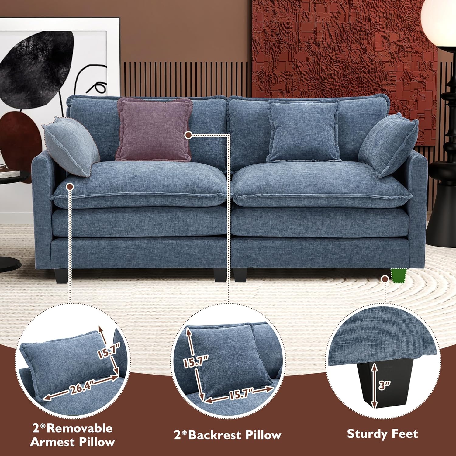 111.4 Inch L Shaped Modern Sofa Modular Cloud Sofa with Ottoman 4 Seater Chenille Deep Seat Sofa
