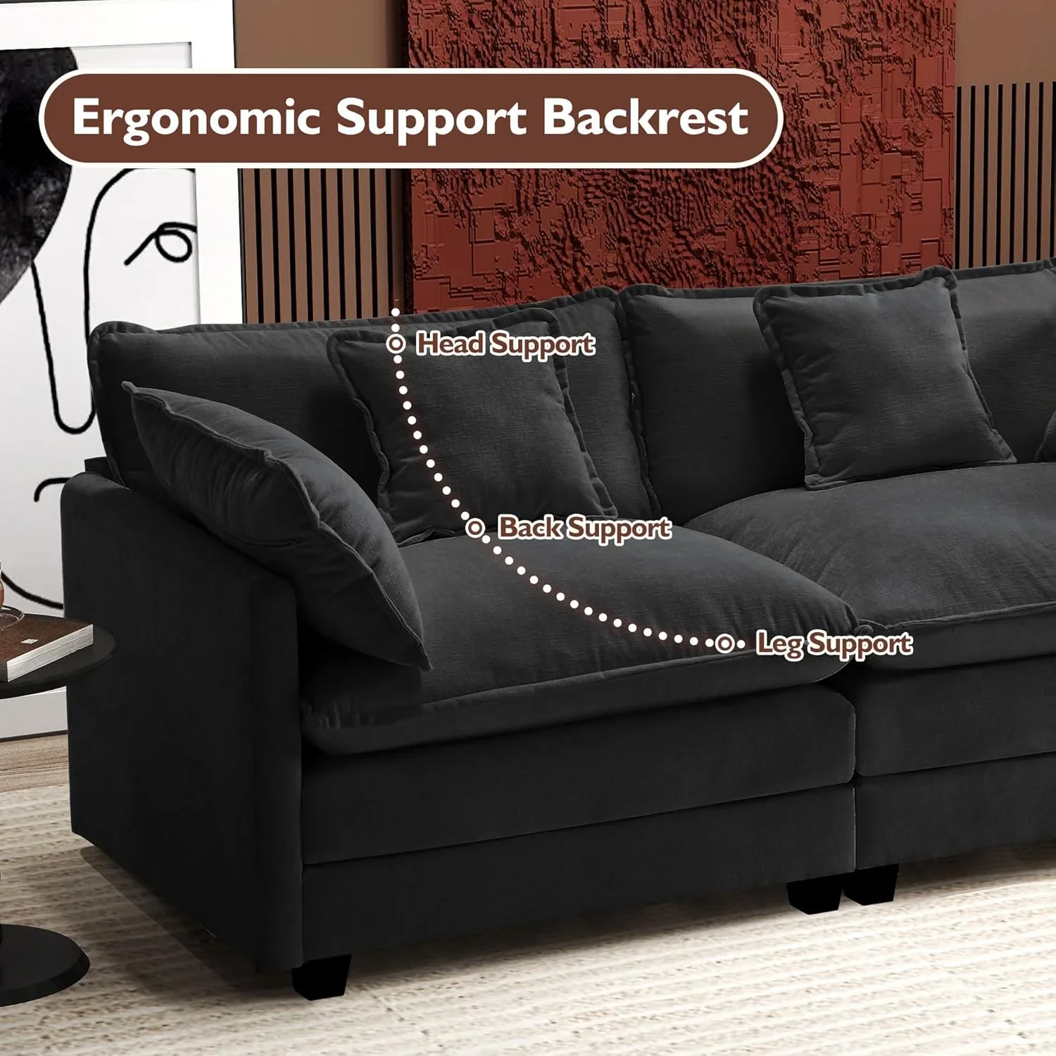 111.4 Inch L Shaped Modern Sofa Modular Cloud Sofa with Ottoman 4 Seater Chenille Deep Seat Sofa