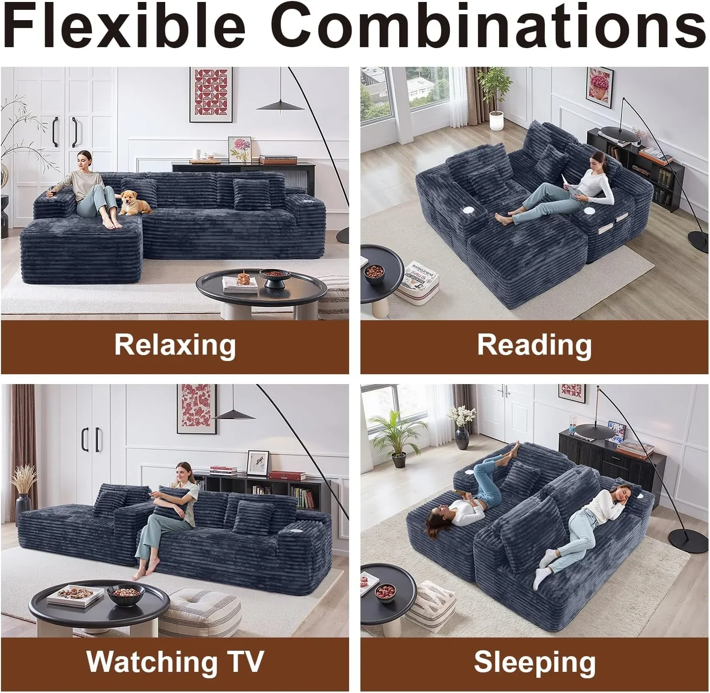 Cloud Sectional Couch with L Shape Chaise Modern Modular Sofa with Deep Seat Built in Cup Holder