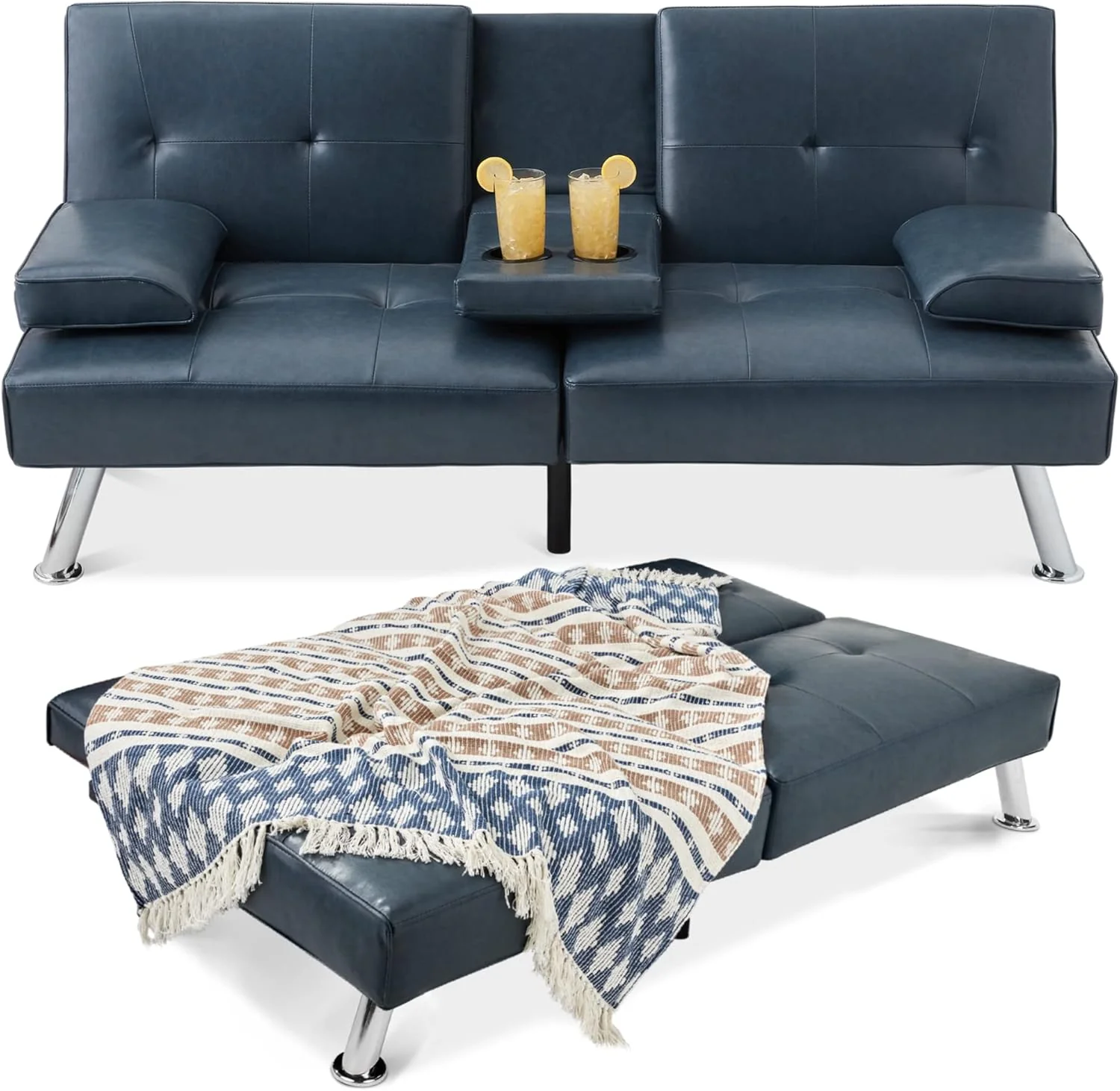 Best Choice Products Faux Leather Upholstered Modern Convertible Futon Adjustable Folding