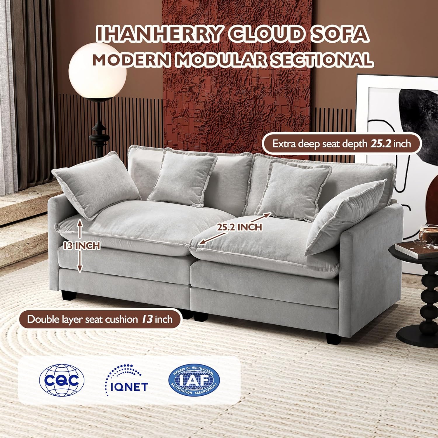 111.4 Inch L Shaped Modern Sofa Modular Cloud Sofa with Ottoman 4 Seater Chenille Deep Seat Sofa