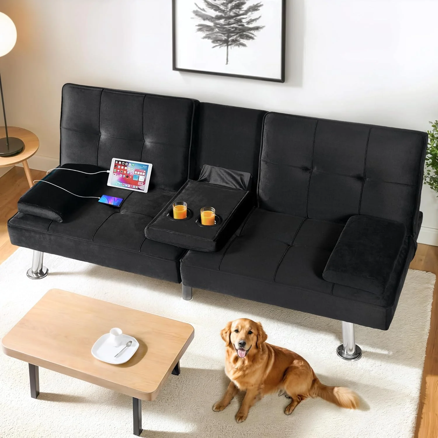 FLEXISPOT XCT3 Futon Sofa Bed with USB Charging Port Convertible Sleeper Couch