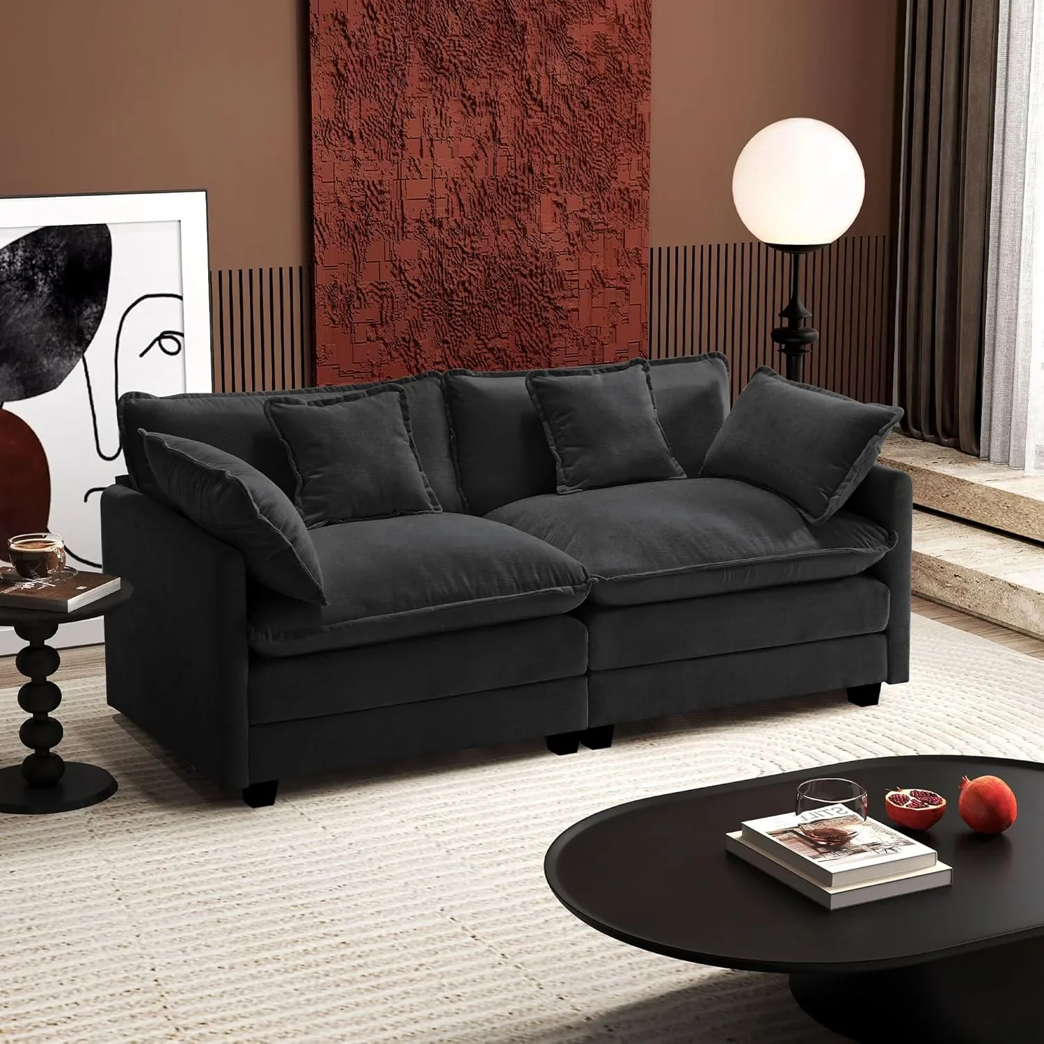 111.4 Inch L Shaped Modern Sofa Modular Cloud Sofa with Ottoman 4 Seater Chenille Deep Seat Sofa