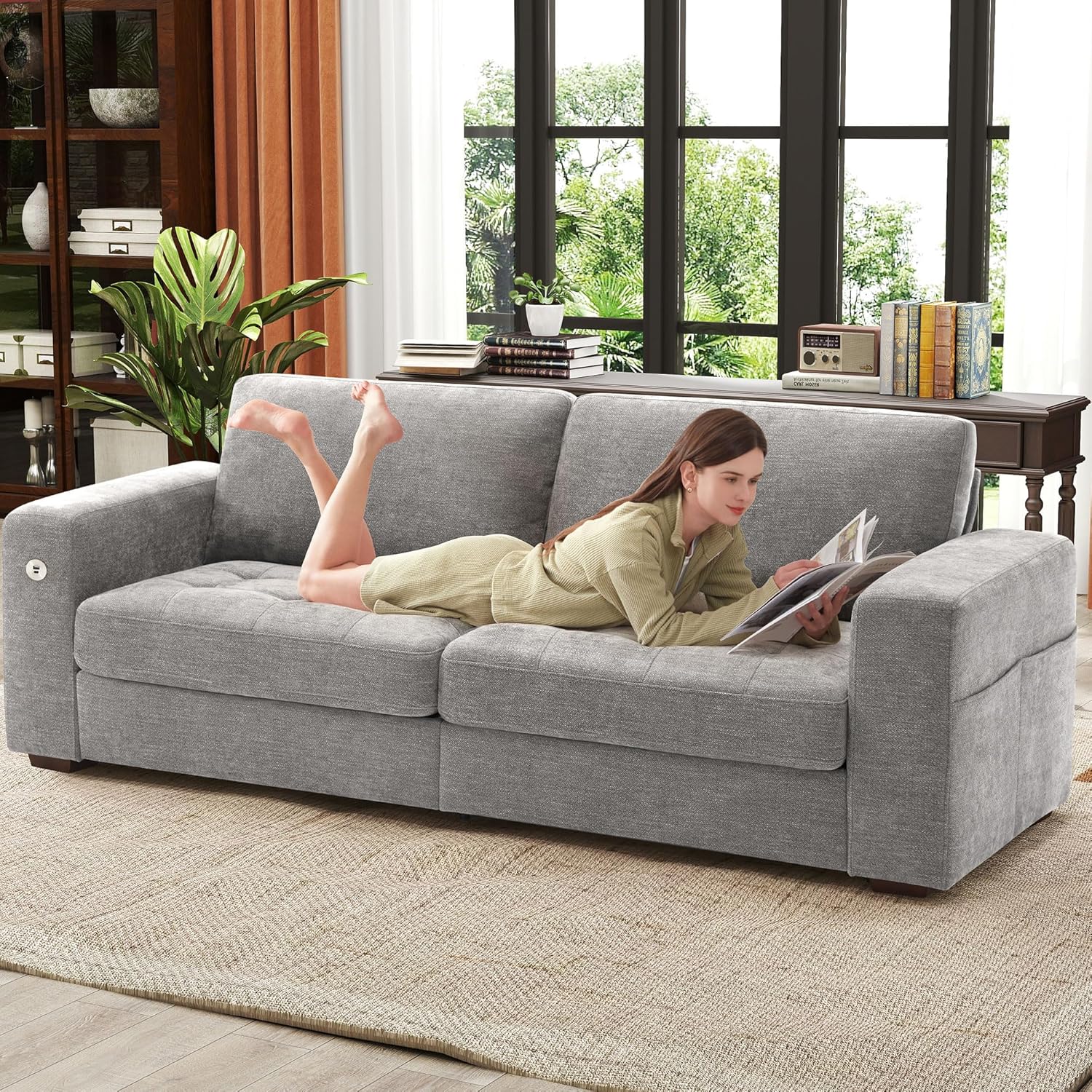111.4 Inch L Shaped Modern Sofa Modular Cloud Sofa with Ottoman 4 Seater Chenille Deep Seat Sofa