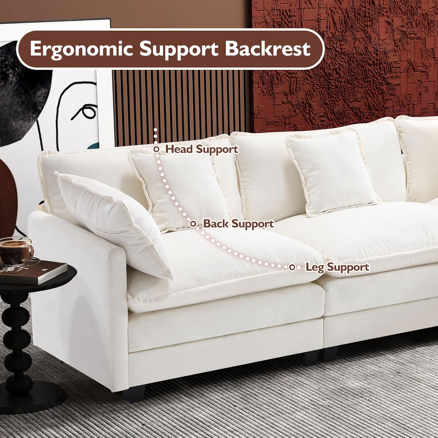 111.4 Inch L Shaped Modern Sofa Modular Cloud Sofa with Ottoman 4 Seater Chenille Deep Seat Sofa