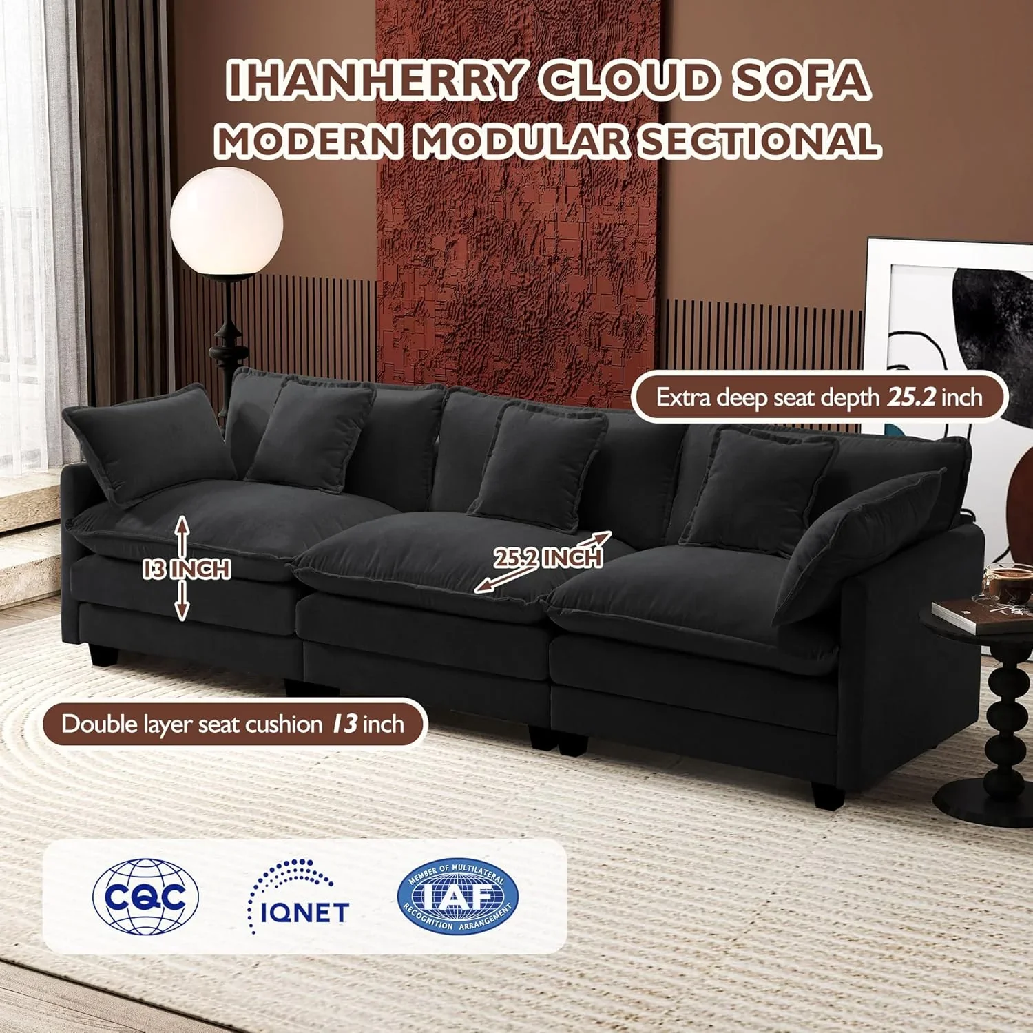111.4 Inch L Shaped Modern Sofa Modular Cloud Sofa with Ottoman 4 Seater Chenille Deep Seat Sofa