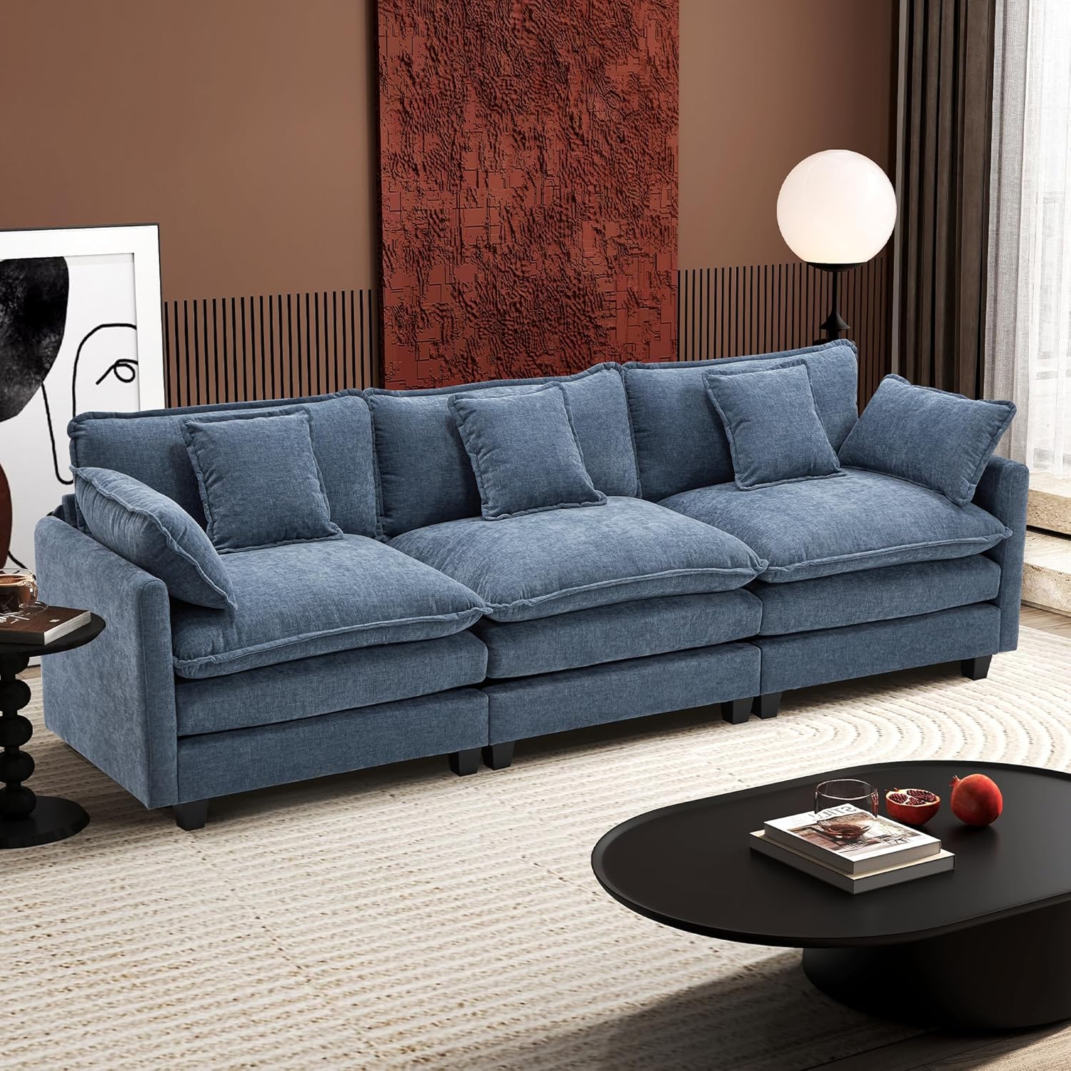 111.4 Inch L Shaped Modern Sofa Modular Cloud Sofa with Ottoman 4 Seater Chenille Deep Seat Sofa