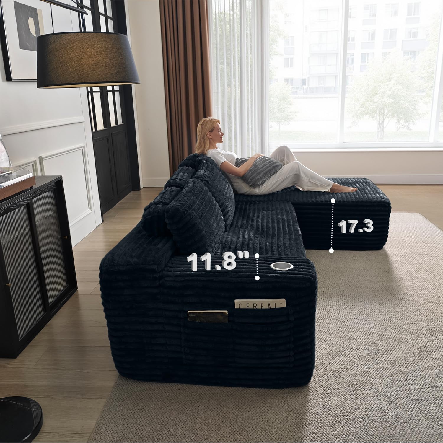 Cloud Sectional Couch with L Shape Chaise Modern Modular Sofa with Deep Seat Built in Cup Holder