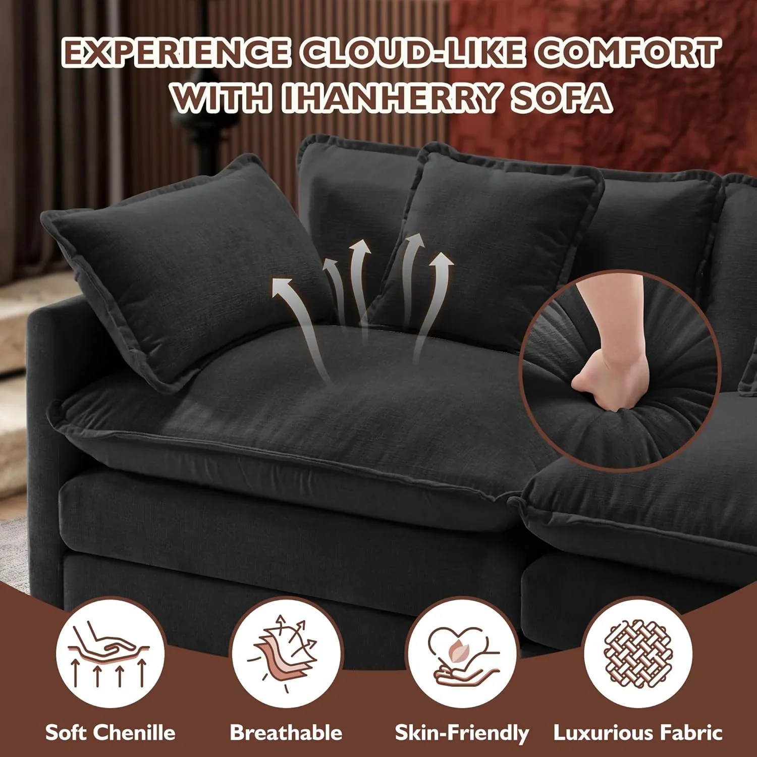 111.4 Inch L Shaped Modern Sofa Modular Cloud Sofa with Ottoman 4 Seater Chenille Deep Seat Sofa