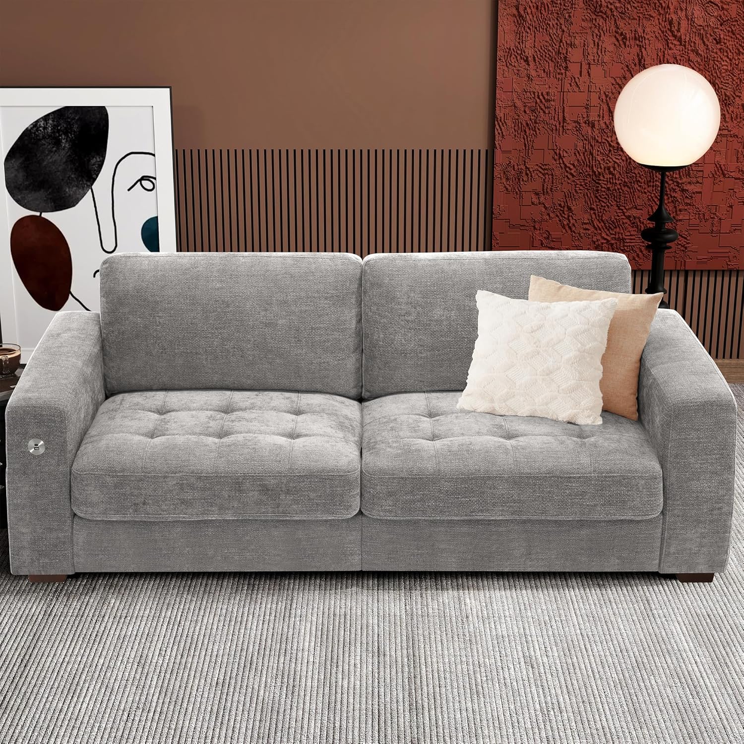 111.4 Inch L Shaped Modern Sofa Modular Cloud Sofa with Ottoman 4 Seater Chenille Deep Seat Sofa