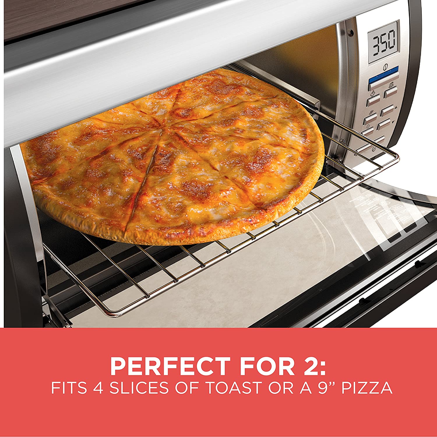 BLACK+DECKER SpaceMaker Under-Counter Toaster Oven, Digital Controls, Black/Stainless Steel, Fits 9′′ Pizza, TROS1000D
