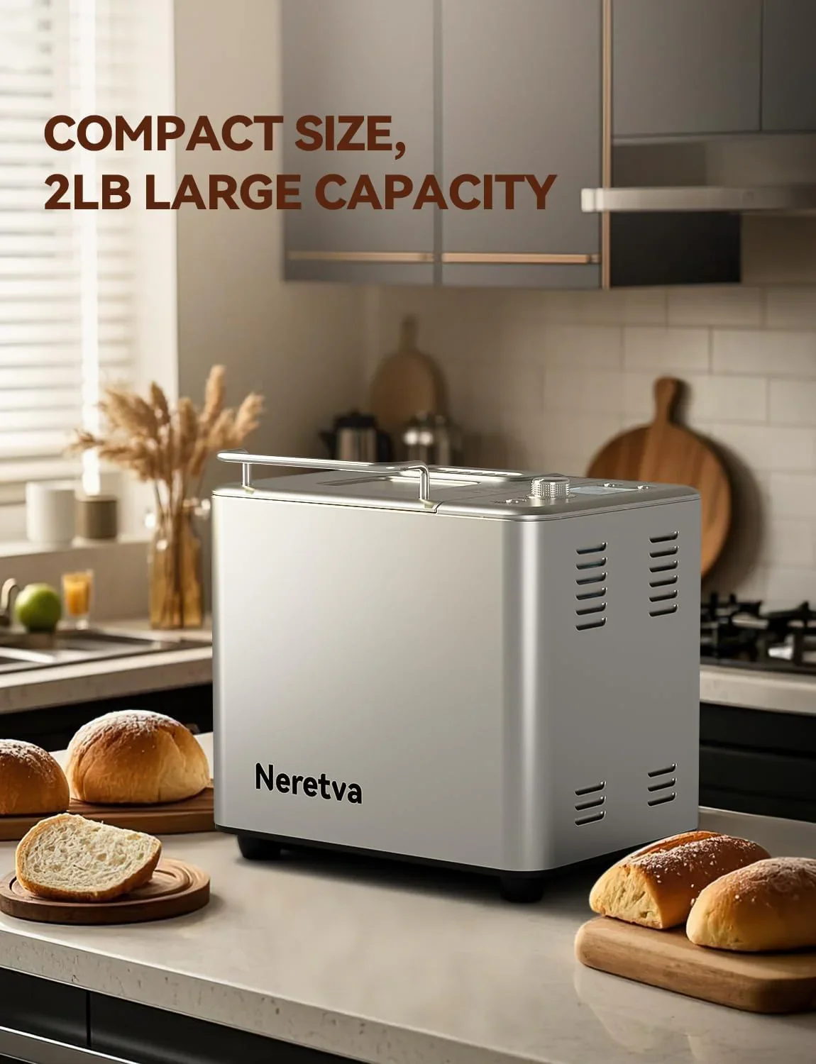Neretva Bread Maker 20-in-1 2LB Bread Maker Dual Heater Bread Maker Automatic Ceramic Pan