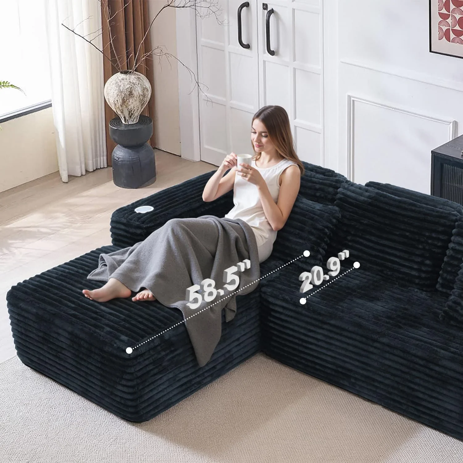 Cloud Sectional Couch with L Shape Chaise Modern Modular Sofa with Deep Seat Built in Cup Holder