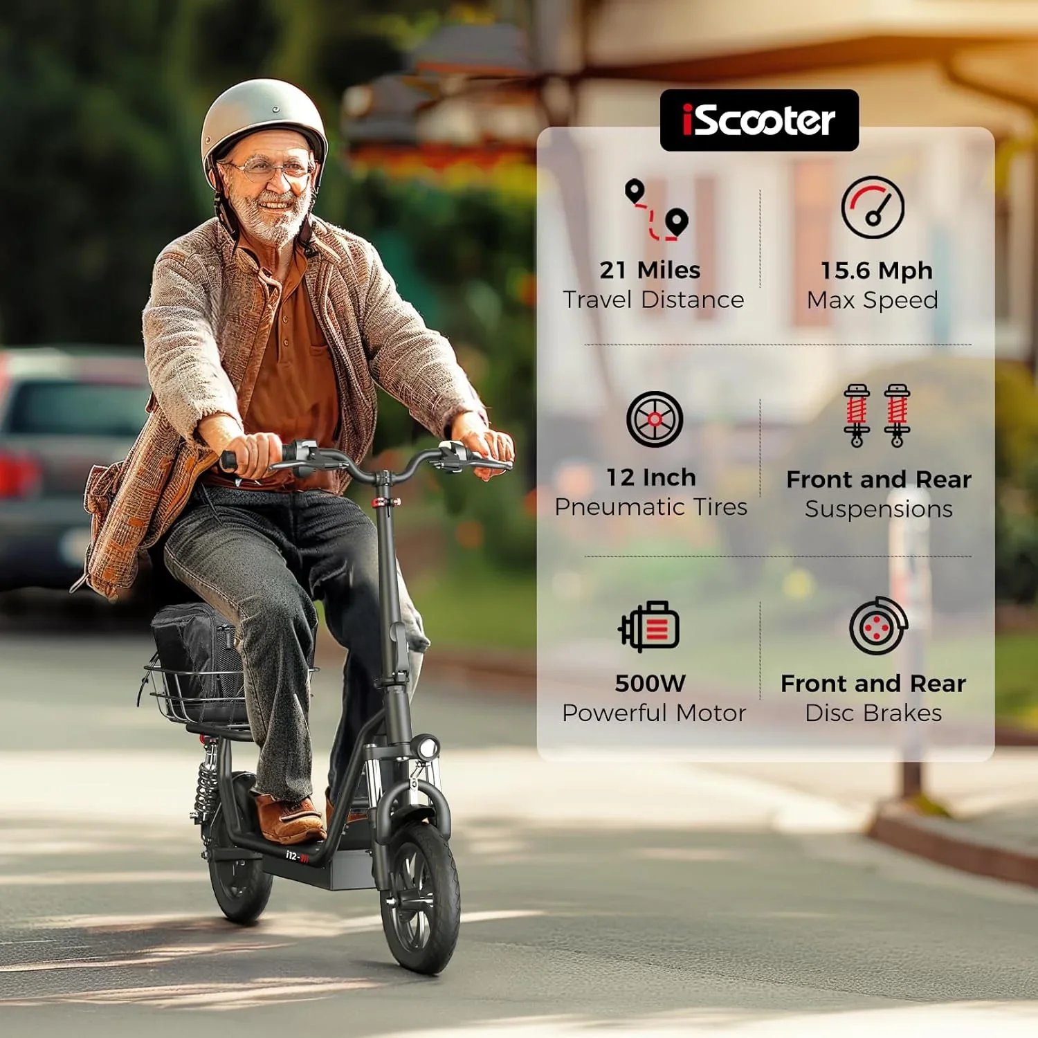 iScooter electric scooter with seat 28/19/15.6 mph top speed dual suspension scooter