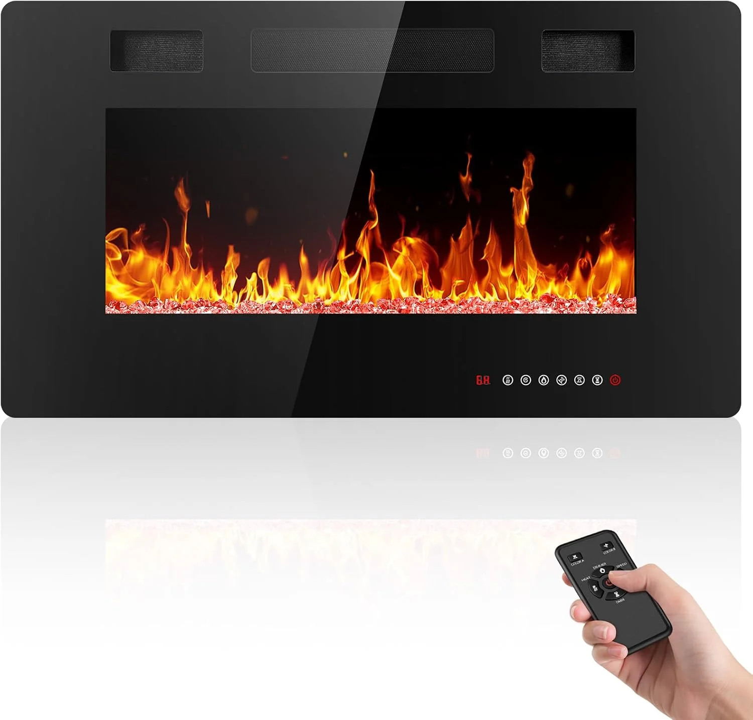 36 Inch Electric Fireplace Insert Ultra Thin Recessed Wall Mounted Fireplace Heater