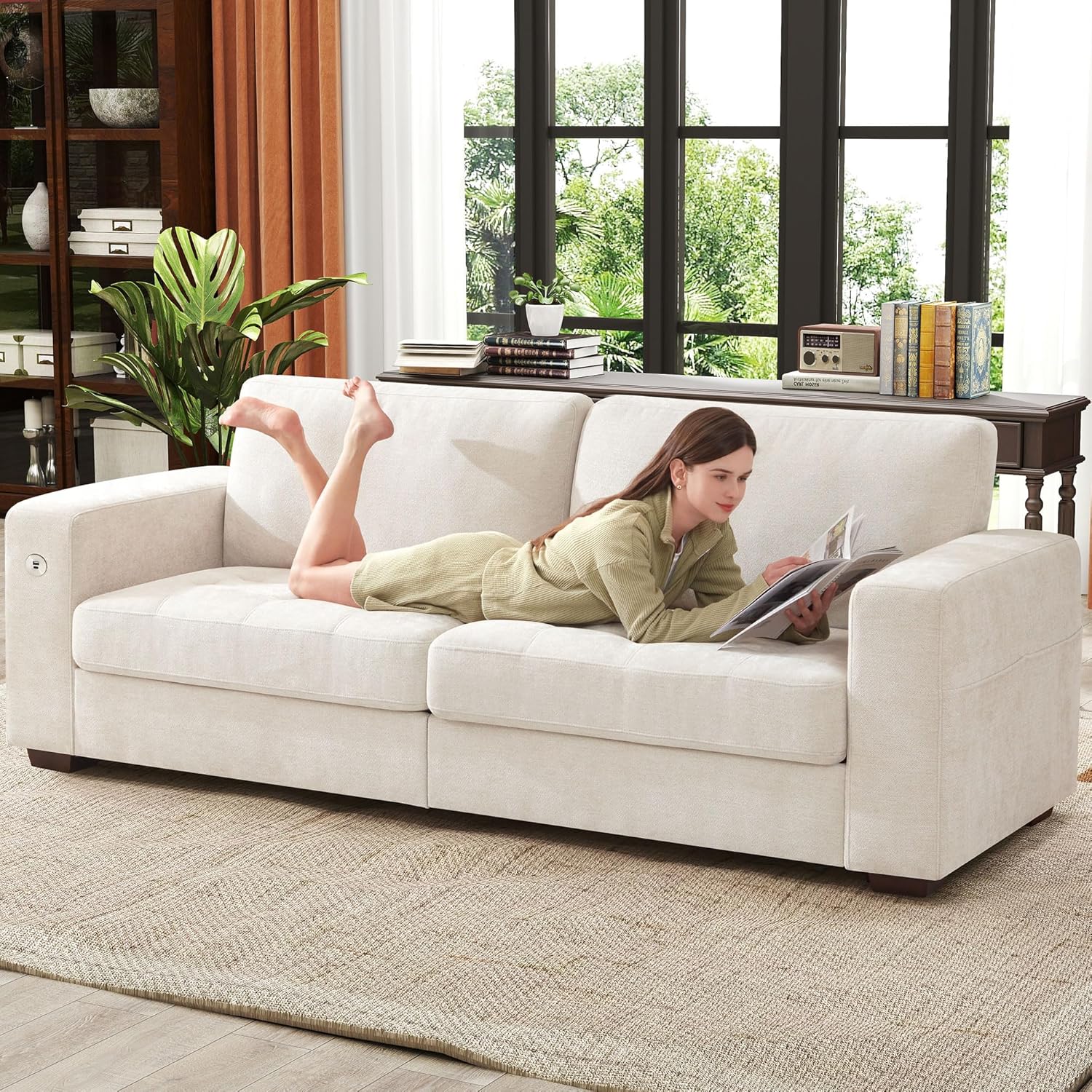 111.4 Inch L Shaped Modern Sofa Modular Cloud Sofa with Ottoman 4 Seater Chenille Deep Seat Sofa