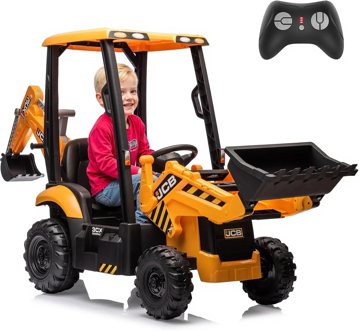 12V JCB Ride On Excavator Ride on Toys for Kids 4-8 Electric Car for Kids with Tractor