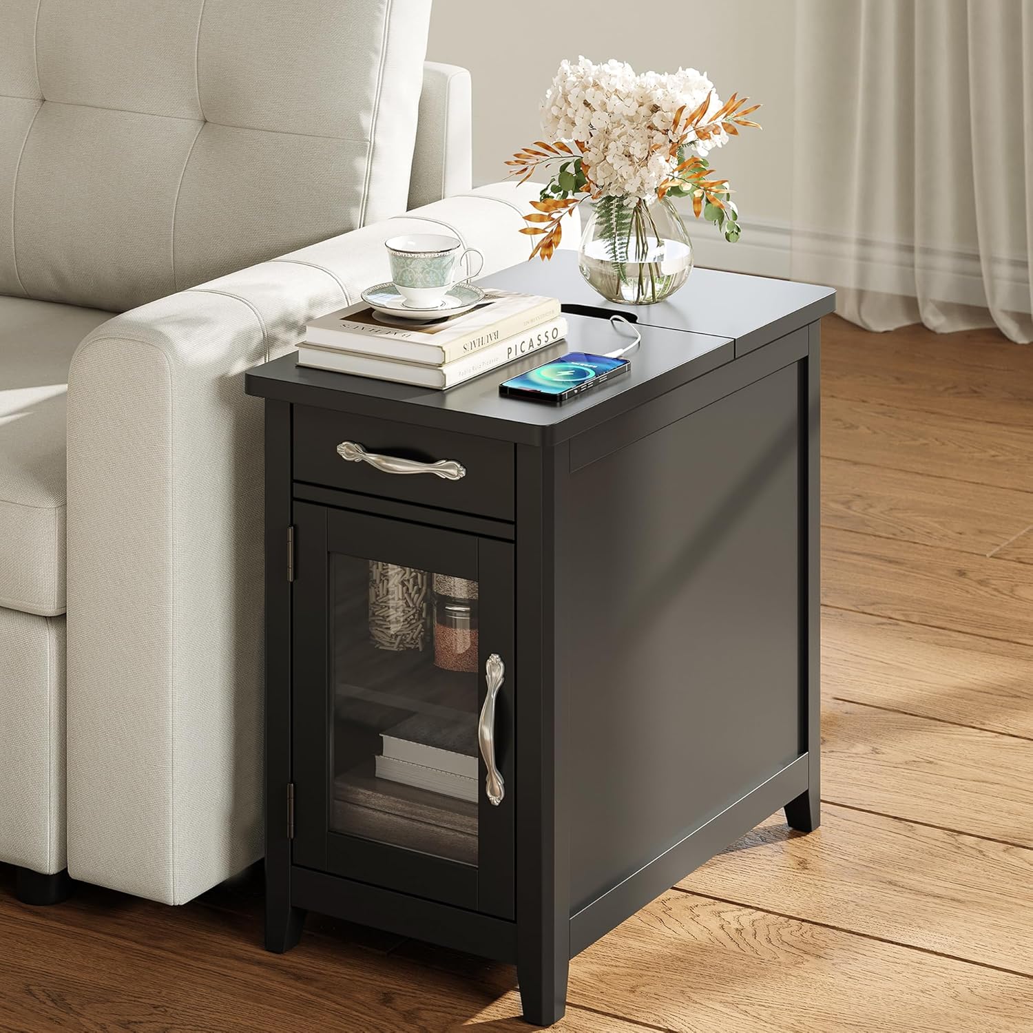 Farmhouse End Table Narrow Side Table Small Nightstand