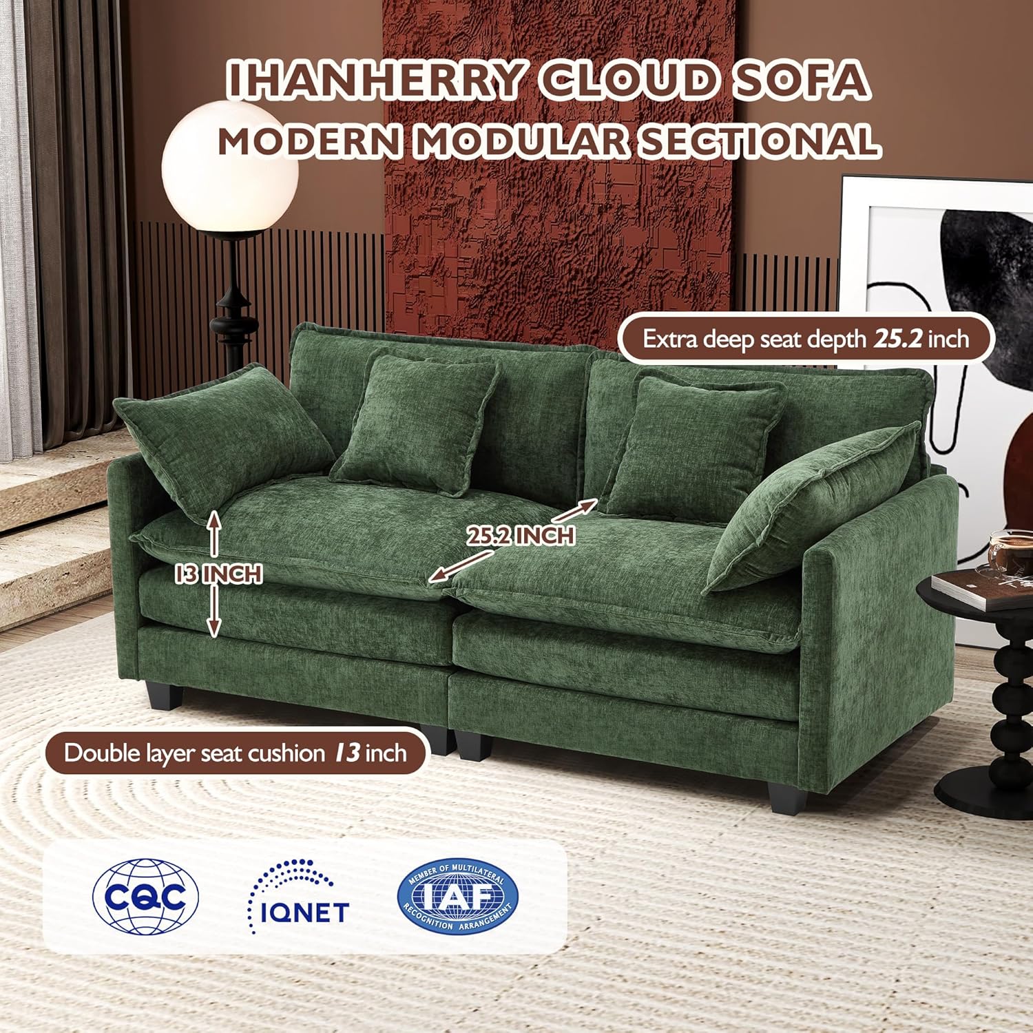 111.4 Inch L Shaped Modern Sofa Modular Cloud Sofa with Ottoman 4 Seater Chenille Deep Seat Sofa