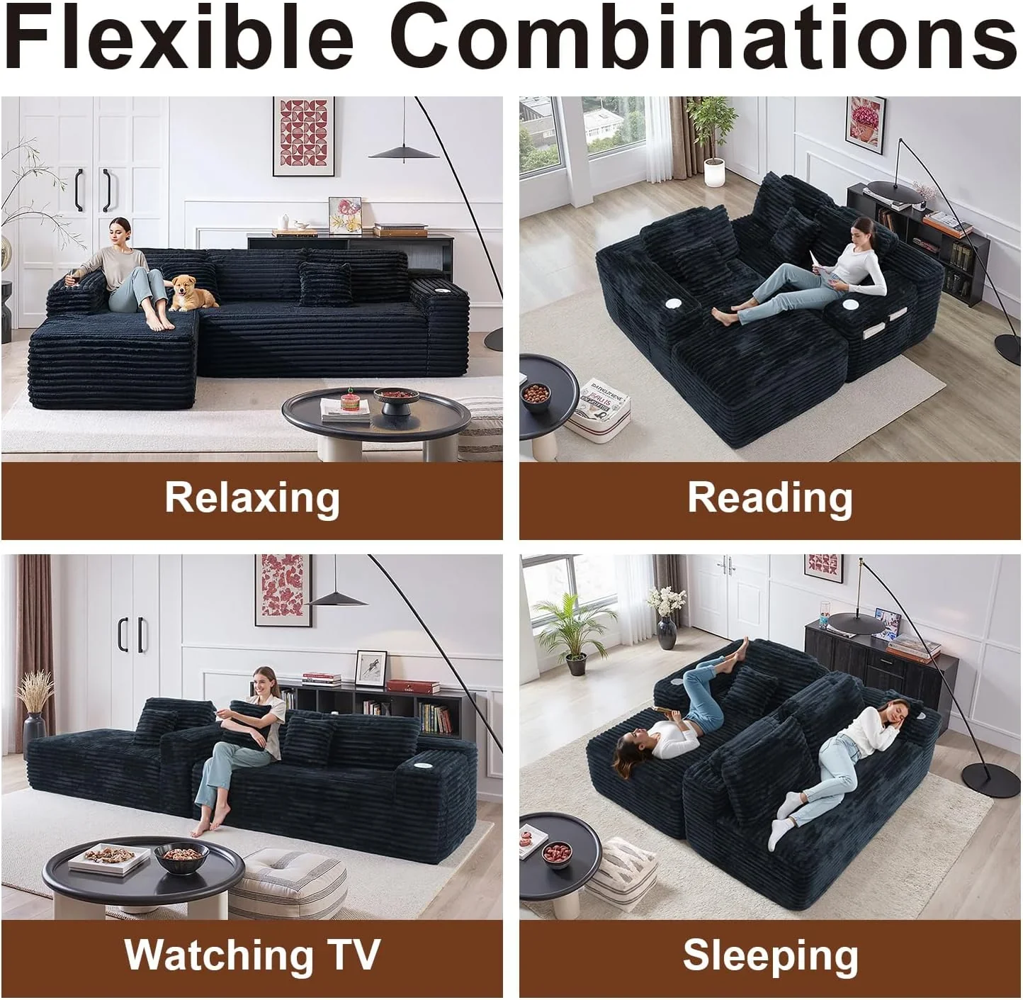 Cloud Sectional Couch with L Shape Chaise Modern Modular Sofa with Deep Seat Built in Cup Holder