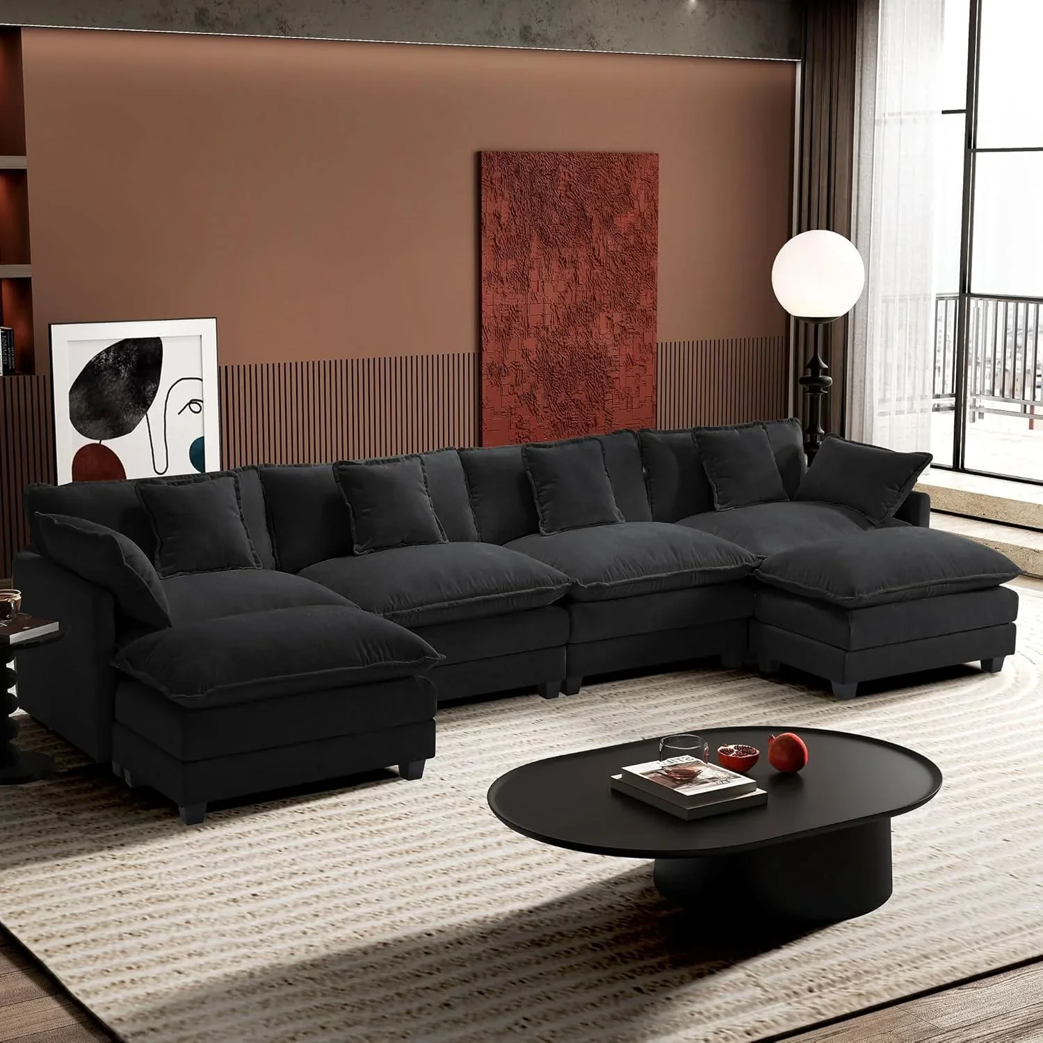 111.4 Inch L Shaped Modern Sofa Modular Cloud Sofa with Ottoman 4 Seater Chenille Deep Seat Sofa