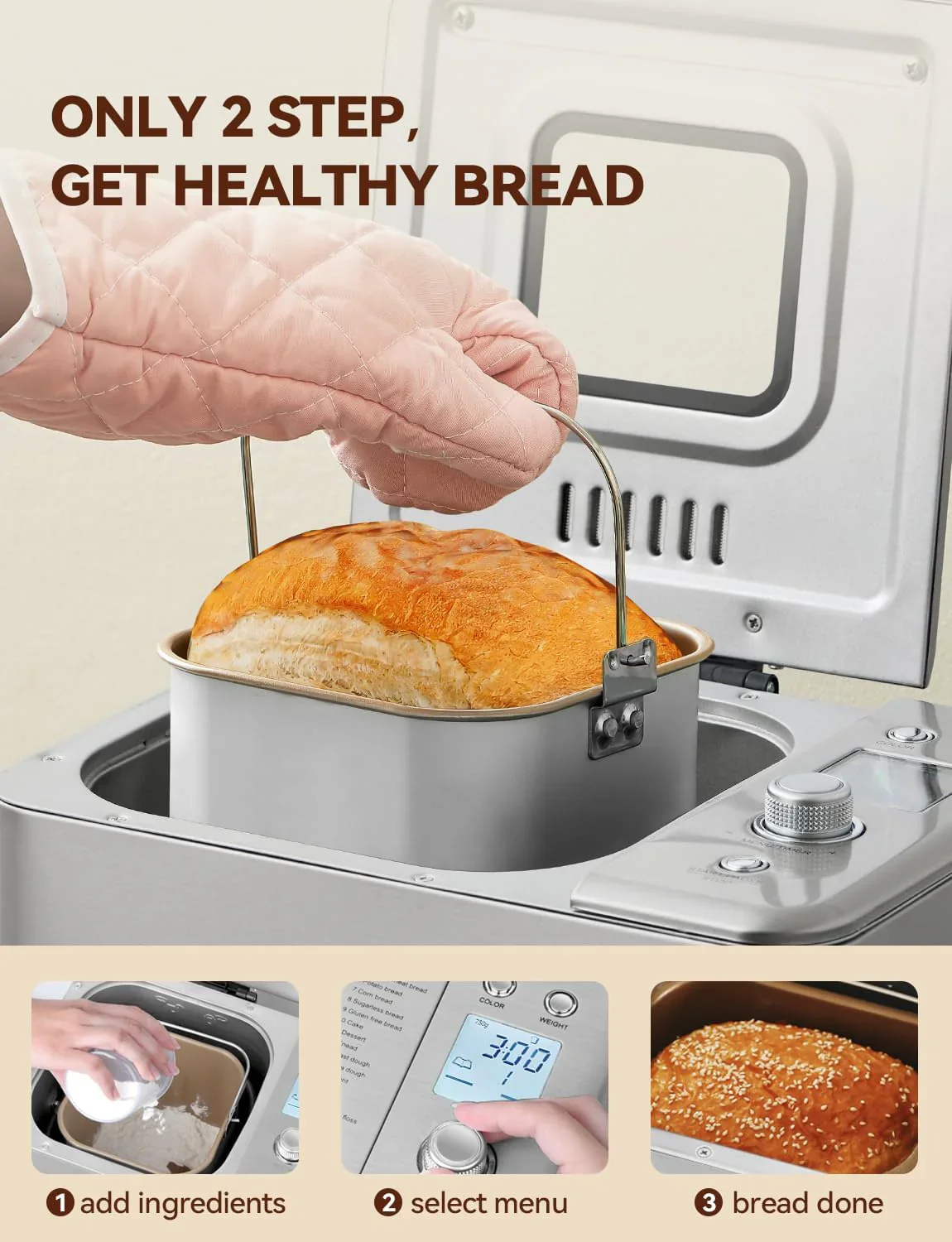 Neretva Bread Maker 20-in-1 2LB Bread Maker Dual Heater Bread Maker Automatic Ceramic Pan