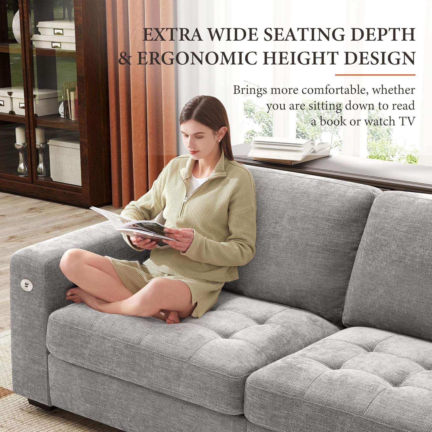 111.4 Inch L Shaped Modern Sofa Modular Cloud Sofa with Ottoman 4 Seater Chenille Deep Seat Sofa