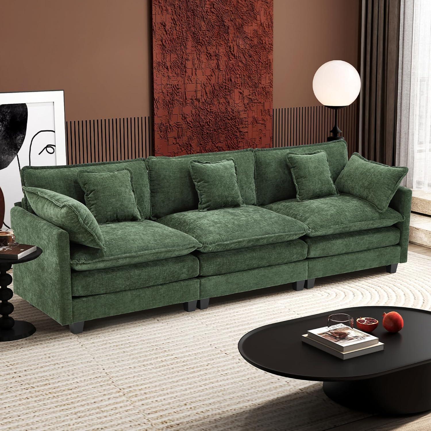 111.4 Inch L Shaped Modern Sofa Modular Cloud Sofa with Ottoman 4 Seater Chenille Deep Seat Sofa