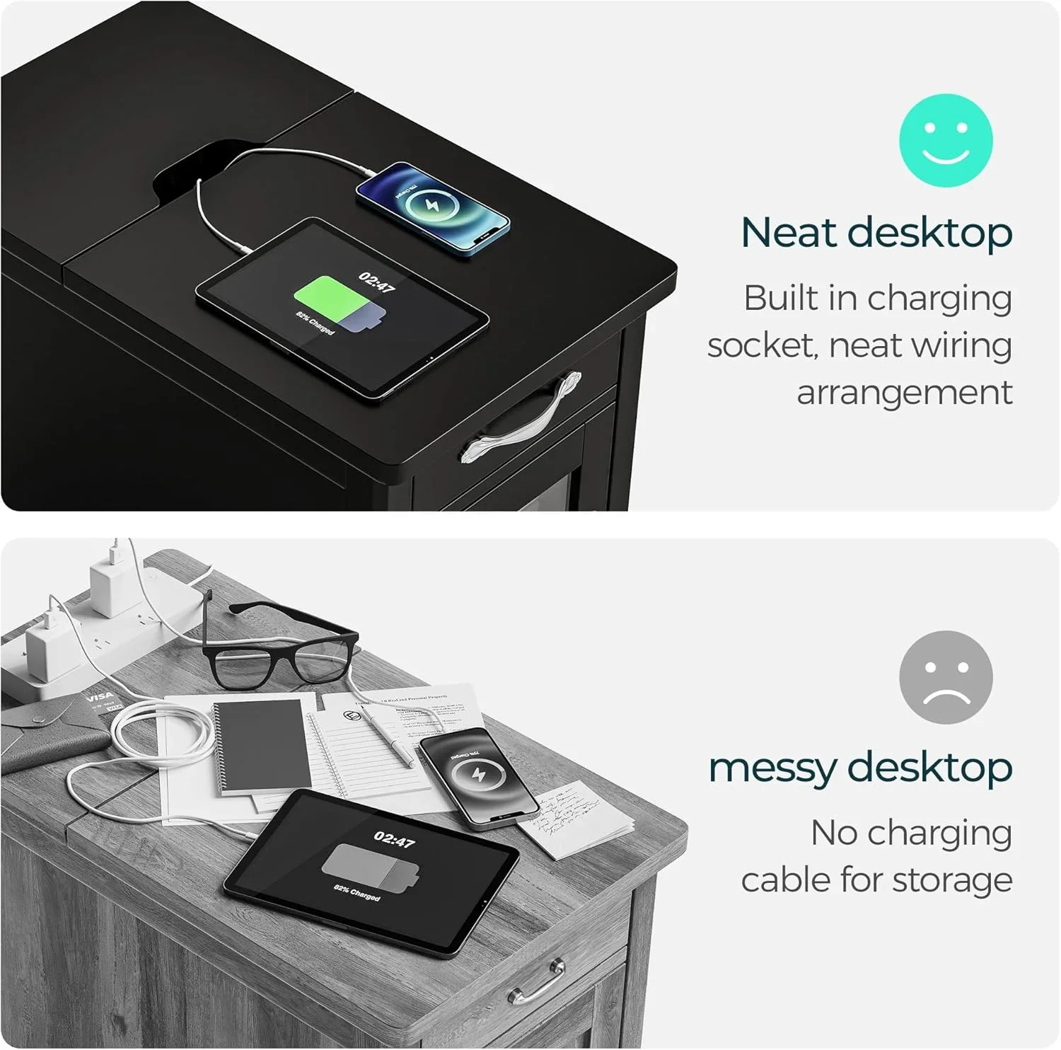 Farmhouse End Table Narrow Side Table Small Nightstand