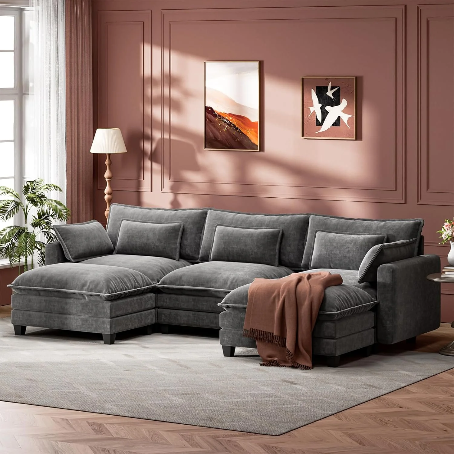 Marsail Modular Sectional Sofa U Shaped Modern Comfy Cloud Couch 5 Seat Chenille Deep Seat Sofa