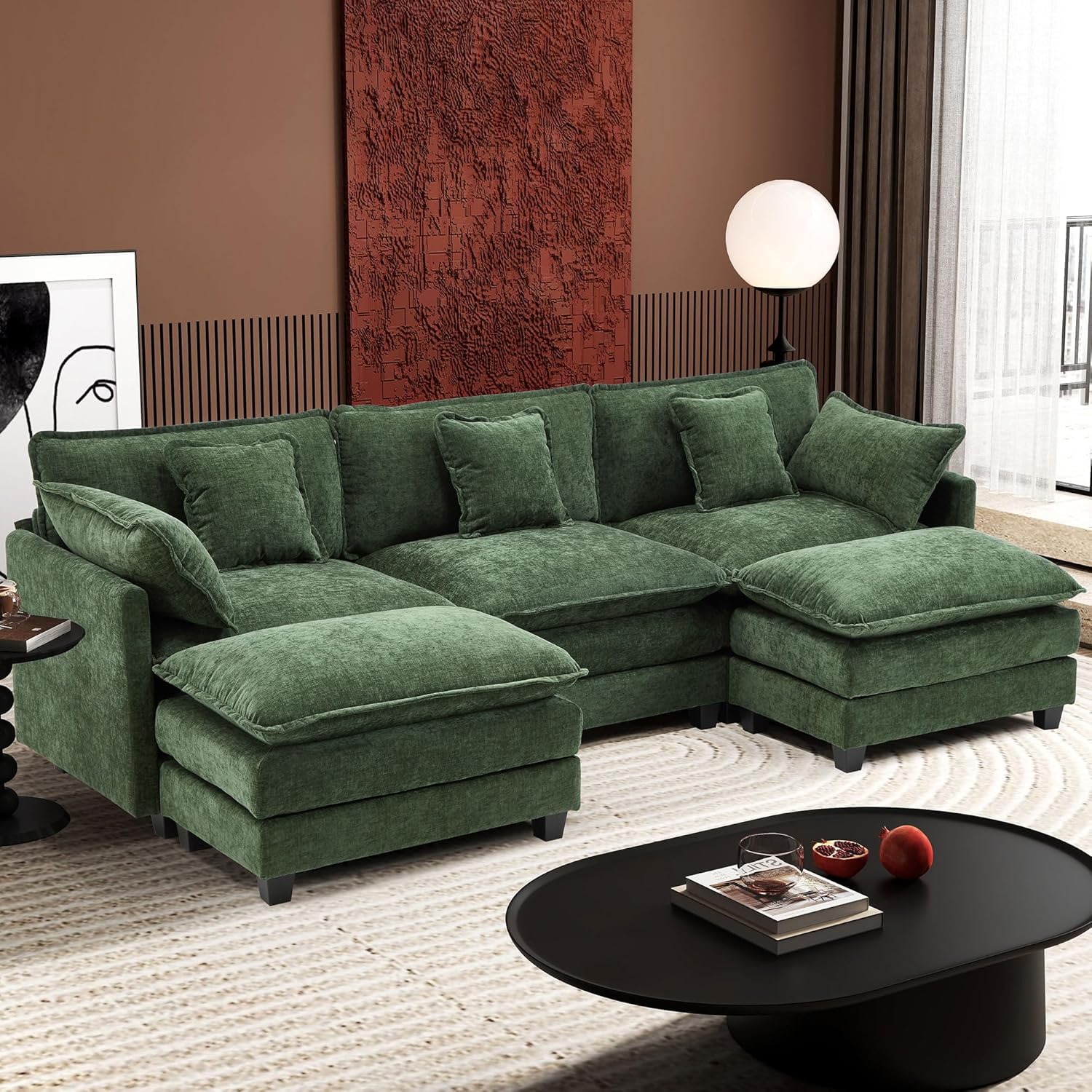 111.4 Inch L Shaped Modern Sofa Modular Cloud Sofa with Ottoman 4 Seater Chenille Deep Seat Sofa