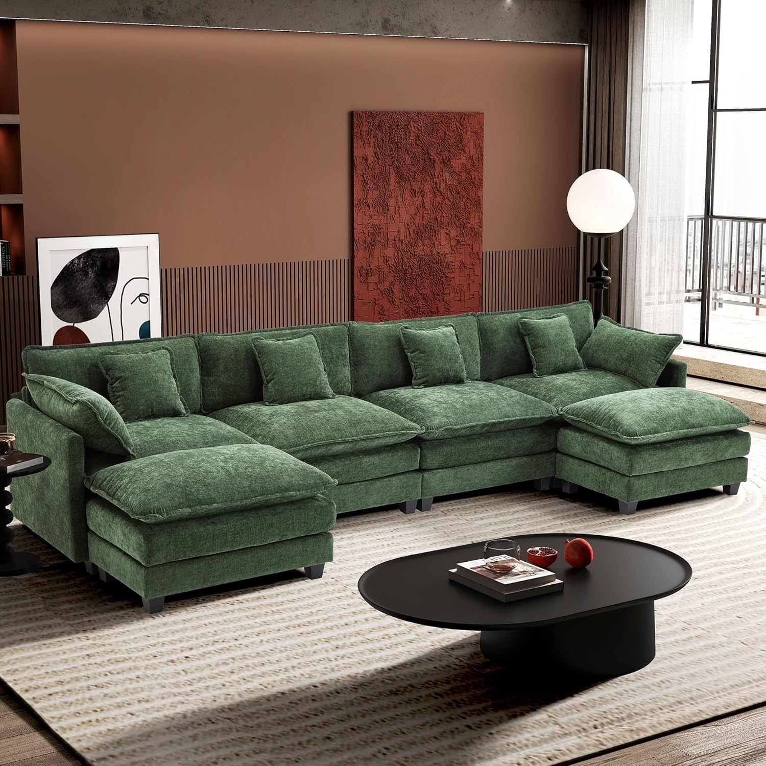 111.4 Inch L Shaped Modern Sofa Modular Cloud Sofa with Ottoman 4 Seater Chenille Deep Seat Sofa