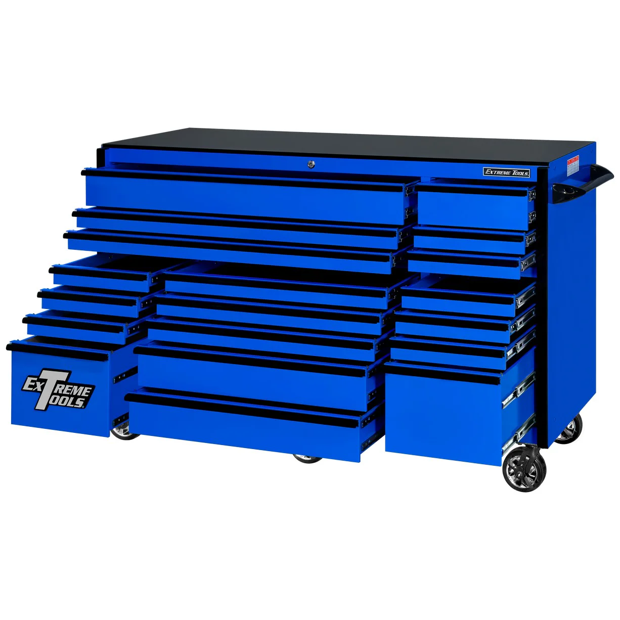 Extreme Tools RX250 Series 72-in x 30-in Roller Cabinet – 19-Drawer – 250 lb Drawer Slides