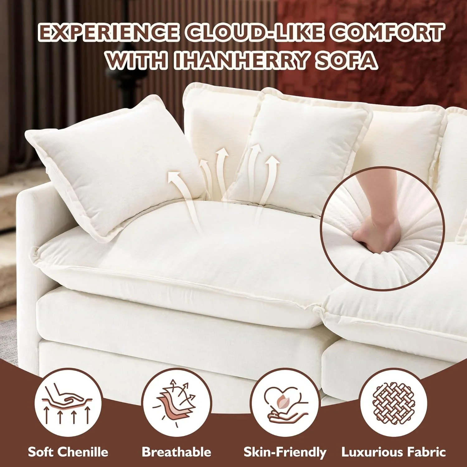111.4 Inch L Shaped Modern Sofa Modular Cloud Sofa with Ottoman 4 Seater Chenille Deep Seat Sofa