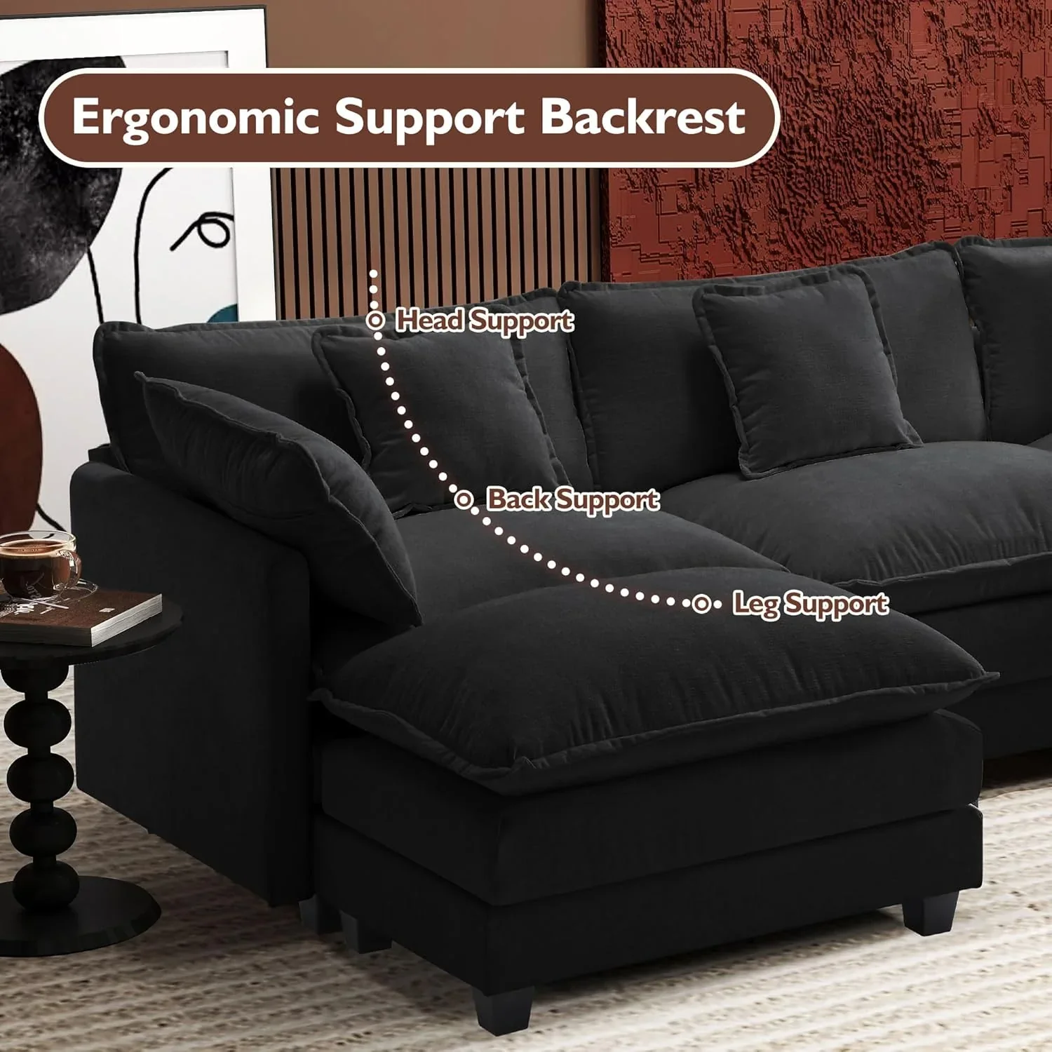 111.4 Inch L Shaped Modern Sofa Modular Cloud Sofa with Ottoman 4 Seater Chenille Deep Seat Sofa