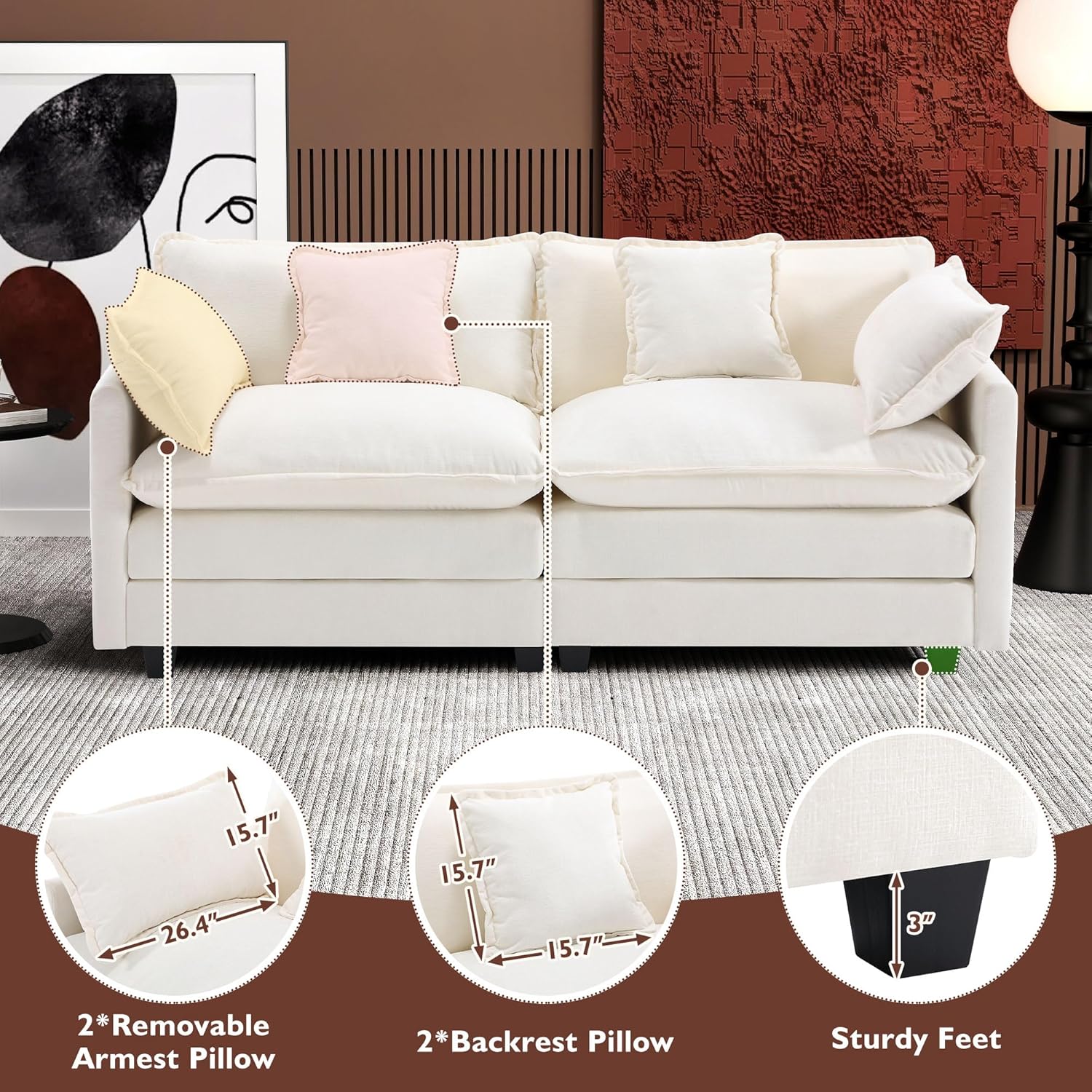 111.4 Inch L Shaped Modern Sofa Modular Cloud Sofa with Ottoman 4 Seater Chenille Deep Seat Sofa