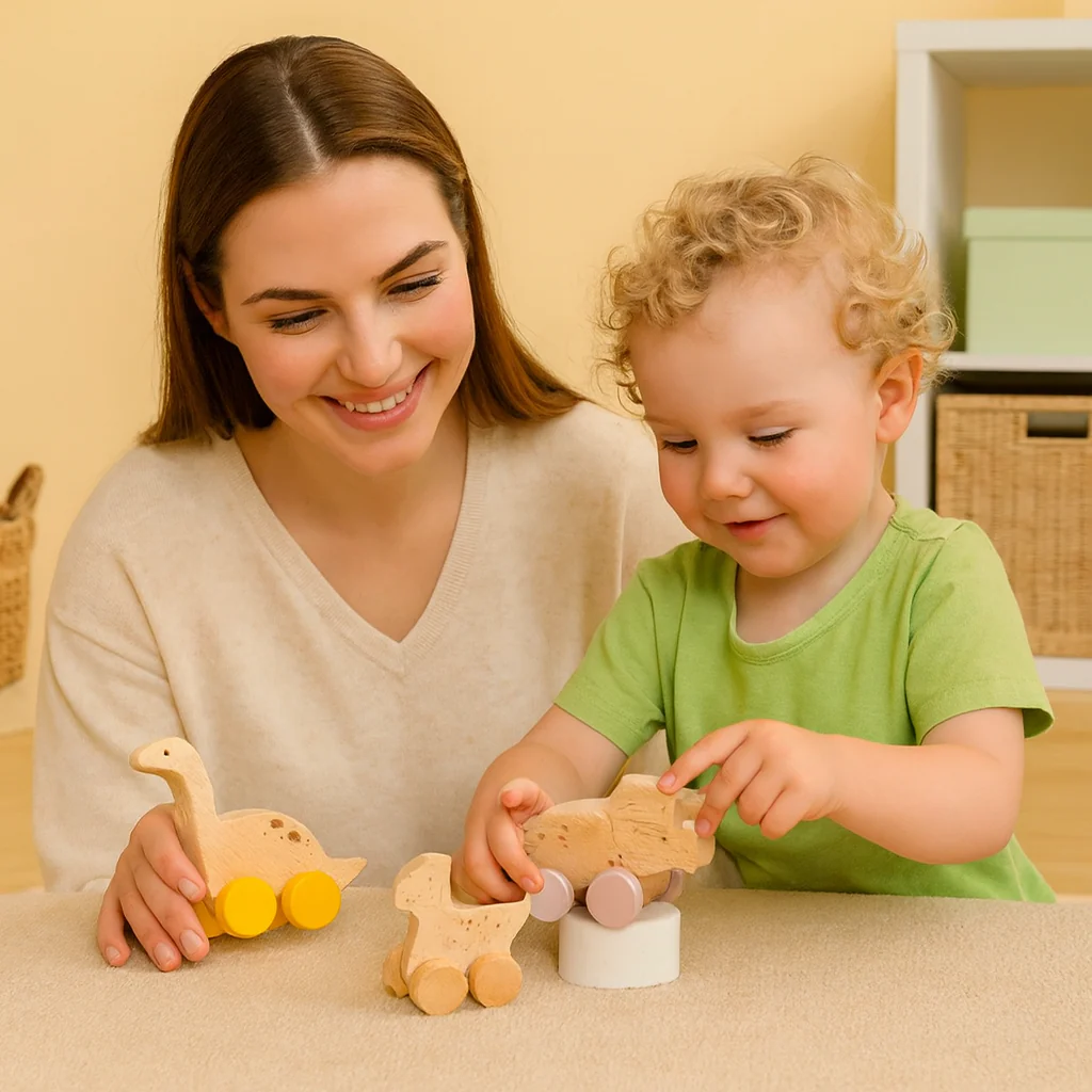 Dino Auto Lernspielzeug aus Holz für Kinder