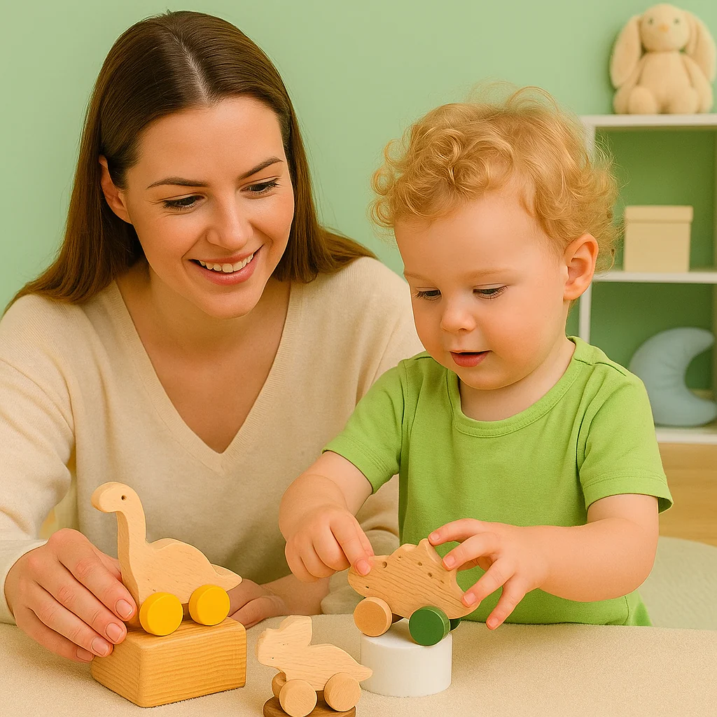 Dino Auto Lernspielzeug aus Holz für Kinder